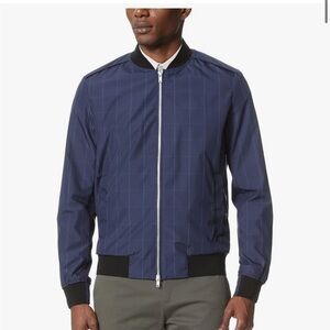 Theory Navy Windowpane Bomber Jacket with Black Trim